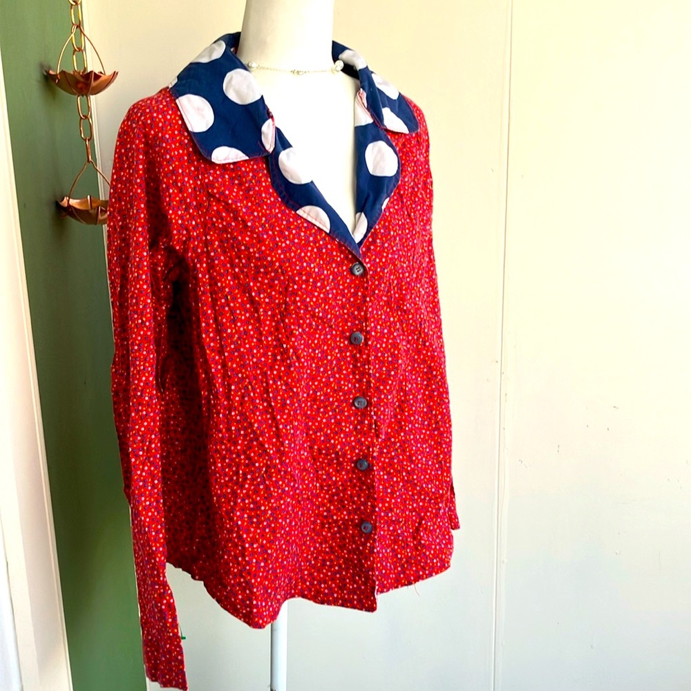 Vintage 60s 70s Polka Dot and Floral Statement Collar Top